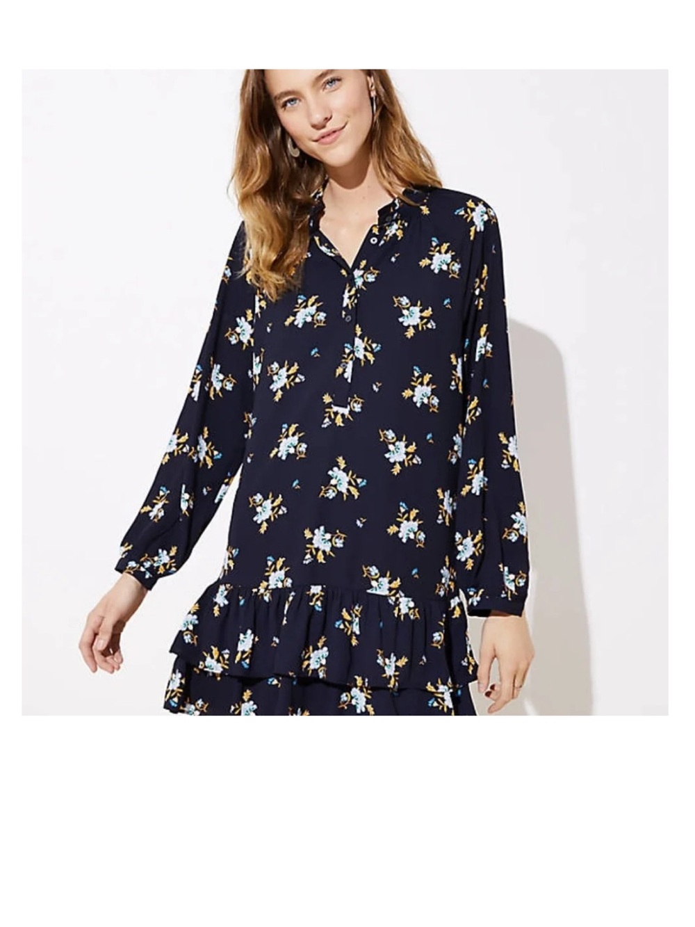 LOFT Floral Ruffle Hem Dress – Size Medium